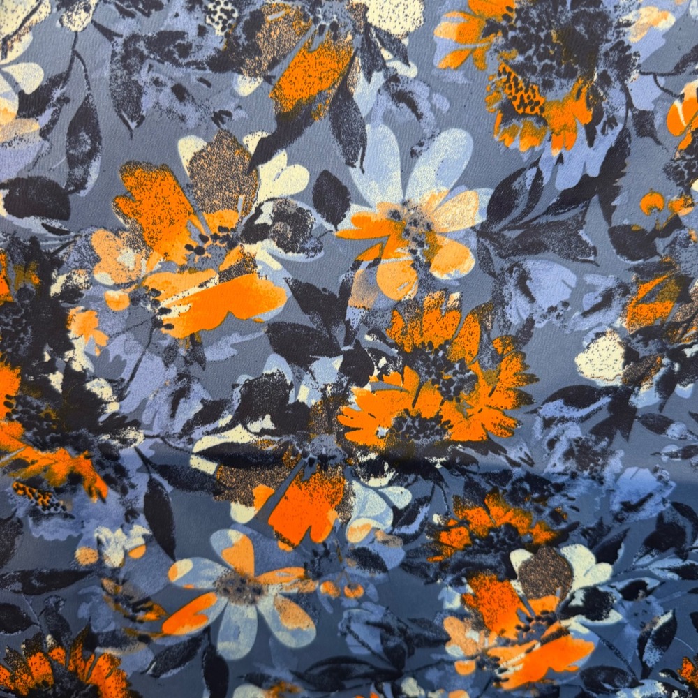 Denim & Co. Adaptive Floral Printed Blouse Neck Tie Detail 2X NEW Blue Orange - Picture 6 of 12